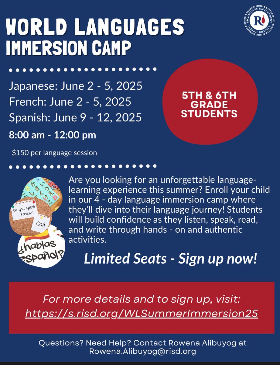 Loryfel Pabelona M.Ed (@loryfelpabelona) on Twitter photo This summer, unlock a new world—learn a language! 🚀 Make new friends, explore new cultures, and level up your future. #summerprogram #learnAnewlanguage <a href="/DannielleRowena/">Rowena Alibuyog</a> <a href="/RISDMET/">RISD Multilingual Education Team</a> <a href="/clorisrangel/">Cloris Paulette (Barrera) Rangel, Ed. D.</a> #RISDbeTheOne This summer, unlock a new world—learn a language! 🚀 Make new friends, explore new cultures, and level up your future. #summerprogram #learnAnewlanguage <a href="/DannielleRowena/">Rowena Alibuyog</a> <a href="/RISDMET/">RISD Multilingual Education Team</a> <a href="/clorisrangel/">Cloris Paulette (Barrera) Rangel, Ed. D.</a> #RISDbeTheOne