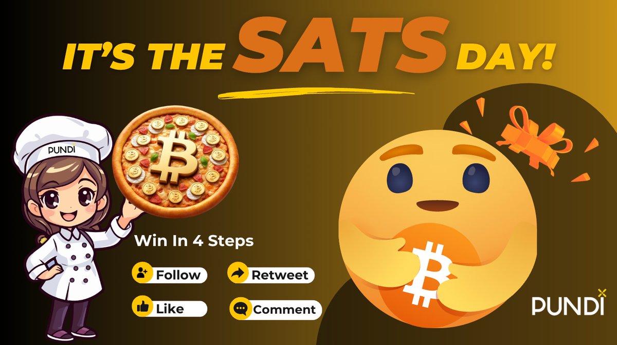 Happy Bitcoin Pizza Day! 🍕 
To celebrate we are hosting SATS Day Bitcoin Giveaway!⚡️

Giving 10,000 Sats to one lucky winner!🚀

To take part:
1️⃣ Follow <a href="/PundiXLabs/">Pundi X Labs</a>
2️⃣ Like
3️⃣ RT
4️⃣ Comment #PundiX &amp; tag 2 friends

🏆 Winner will be announced on 24th May!

#Giveaways #BTC $BTC