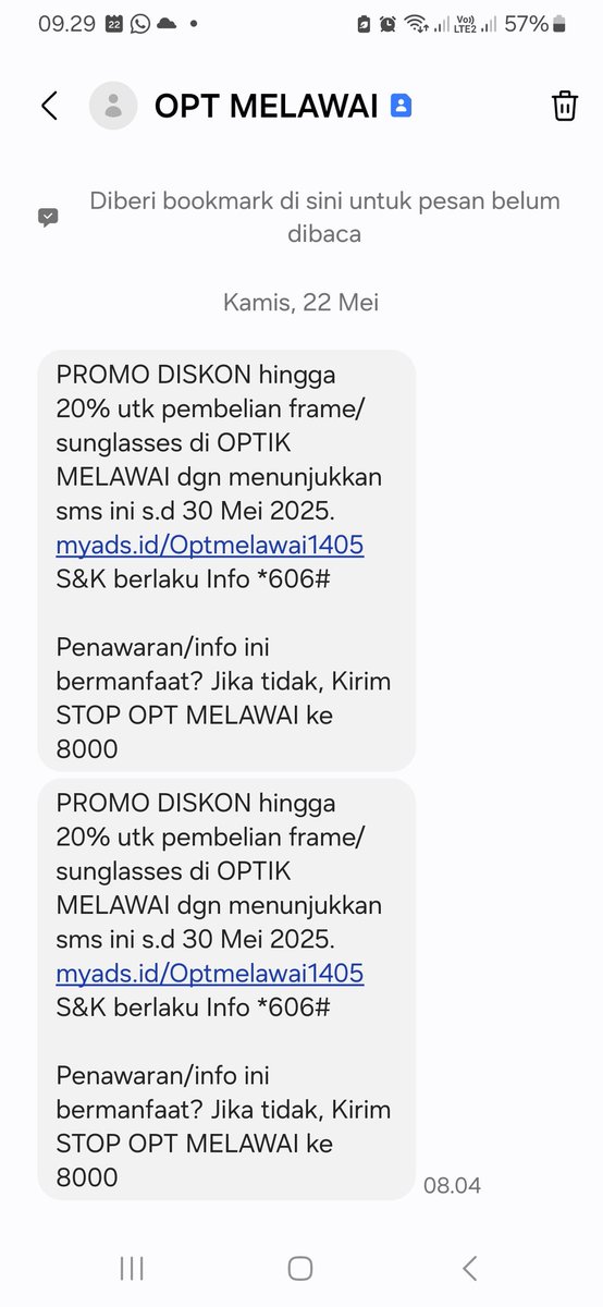 Yth. Menteri Komdigi <a href="/meutya_hafid/">Meutya Hafid Ansyah</a> <a href="/Telkomsel/">Telkomsel</a> 
Mohon dihentikan SMS IKLAN  dari pelanggan <a href="/Telkomsel/">Telkomsel</a> termasuk SMS PINJOL karena SMS itu tidak saya butuhkan dan sangat mengganggu saya