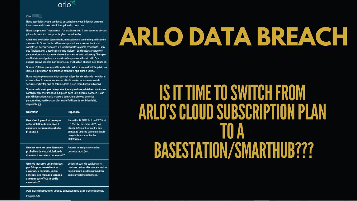 #arlo #databreach #outage #GDPR #smarthub #basestation #compromise #cloud #subscription #arlosecure #incident #cybersecurity #ddos #hacked

Arlo suffers a data breach!! Is it time to switch from Arlo's Cloud Subscription Plan to a Basestation/Smarthub??

youtu.be/dZir_02wFXw