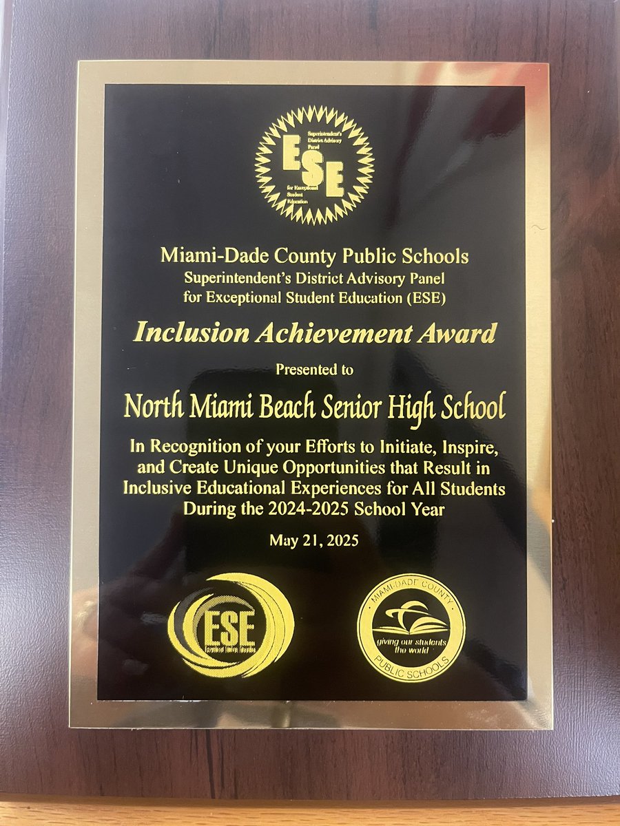 NMBHigh's tweet image. Today at the 18th Annual Superintendent’s District Advisory Panel for ESE Awards of Excellence, NMB received the BEST Award ever! Everyone fits in at Charger Nation!❤️💙🤍@AngieTorresDade @YeseniaAponte05 @MDCPSNorth @docstevegallon @SuptDotres @MDCPS
#YourBestChoiceMDCP