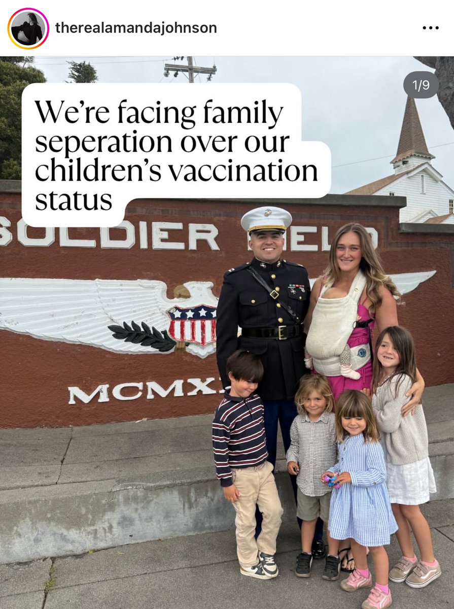merissahansen17's tweet photo. Hi @PeteHegseth why is the NAVY threatening to separate families over childhood vaccination status? 

This family has been notified by the Navy  that their children are not suitable for an overseas move due to their COVID  vaccination status.  

According to the post, in order to keep their family together, their children must take every shot on the CDC/ACIP schedule.