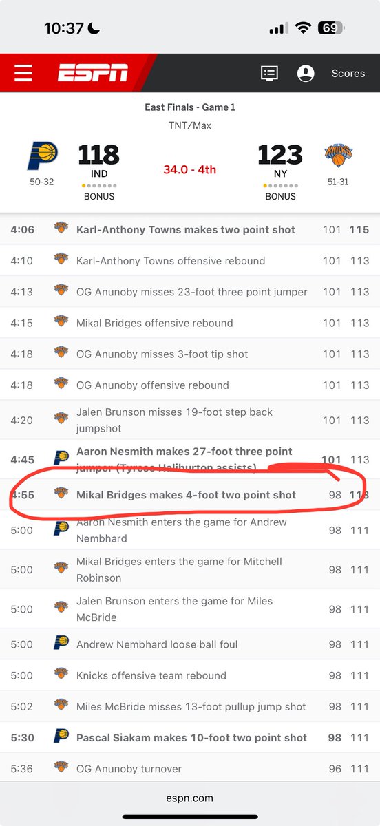 HollywoodStray1's tweet image. @nbastats  @espn  @NBA 
THERW WAS AN ASSIST FROM BRUNSON TO MIKAL BRIDGES WITH 4:55 left in the 4th quarter on the inbound! He has 6 assists! Please correct this!