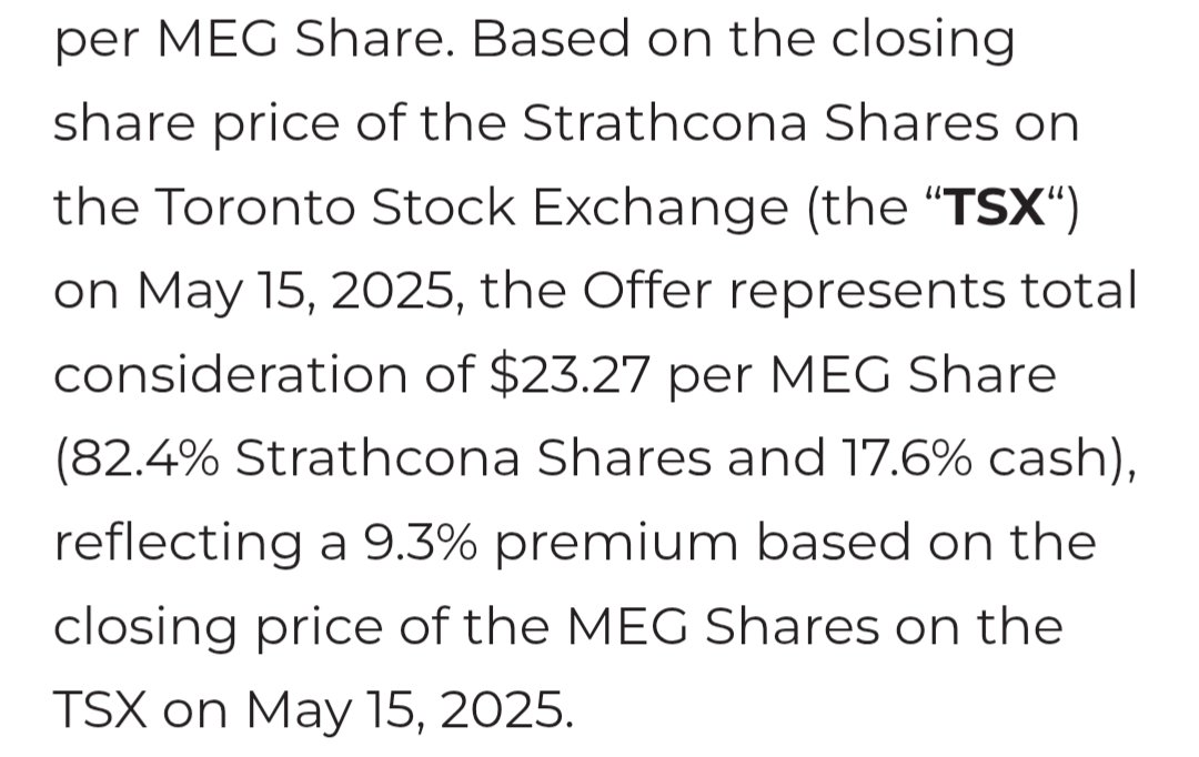 A little gem in $SCR.TO's Q1 MD&amp;A: their MEG purchases. A bit of math shows ~19.1M shares @ $24.04.

Prior to going public with the bid, SCR was...underwaterous on the purchases that they bought just months earlier.

More importantly, makes it highly likely they will bid higher.