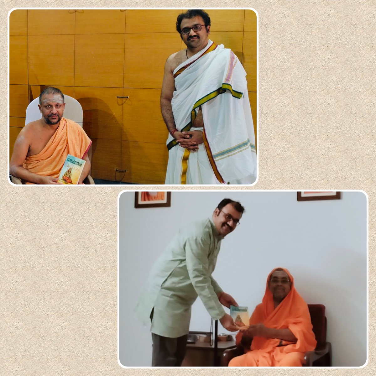 Beyond the Shankara Mutts, we have teachers of Vedanta doing yeoman service in propagating the message of the Acharya. Was happy to share my book with two such masters - Pujyasri Ramanacharana Tirtha and Pujyasri Swami Paramarthananda. 
<a href="/BluOneInk/">BluOne Ink</a> <a href="/dimplekaul_in/">Dimple</a> <a href="/IndicaOrg/">INDICA</a>