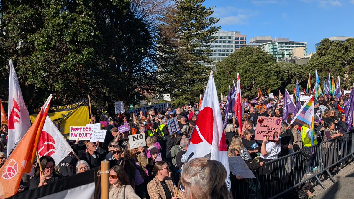 Huge crowd at #NZParliament to protest the wage theft against New Zealand women about to be committed here.  I am with Sandra Grey <a href="/GreyNZ/">Sandra Grey</a>. <a href="/NZNationalParty/">NZ National Party</a> Hear us roar! #nzpol #budget25 #payequity #workersrights #tertiaryeducation #unionstrong #wagetheftbudget.
