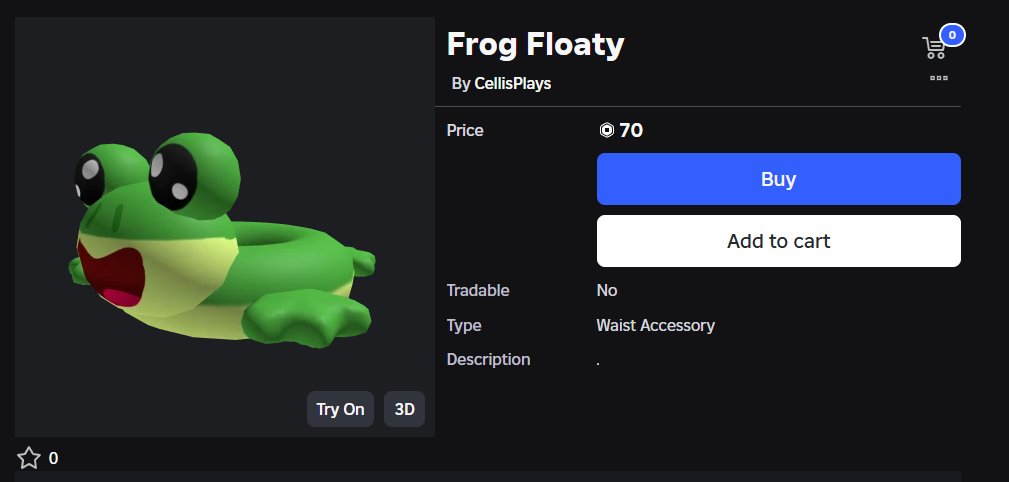 FROG FLOATY! OUT NOW  

Won't be on sale forever so buy while you cannnn. first item in so longgg 🐸

roblox.com/catalog/989227…