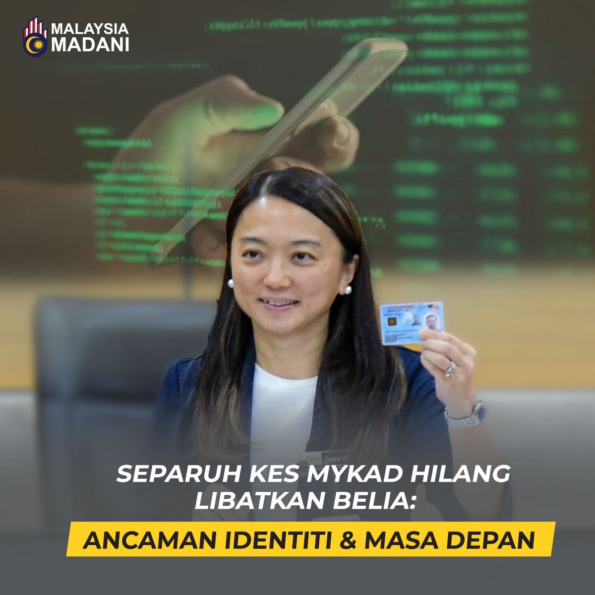 🔍 Separuh daripada 285,568 kes kehilangan MyKad pada 2024 melibatkan belia berumur 15–30 tahun — satu statistik membimbangkan menurut JPN. 📊

⚠️ Kehilangan MyKad bukan isu kecil — ia boleh menyebabkan kecurian identiti, gangguan urusan rasmi, beban kewangan, dan tekanan emosi