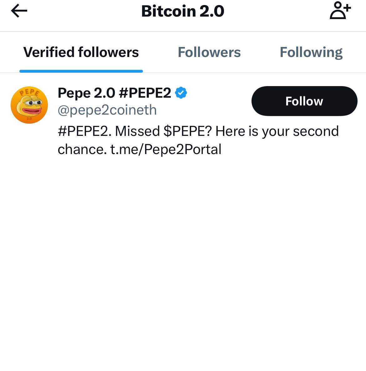 Missed $btc well here is your second chance with #btc2 $eth

0xbC2EcbE2195114b82f03680ed4270fA7008f3be0

Followed by #pepe2 that went 100m +
