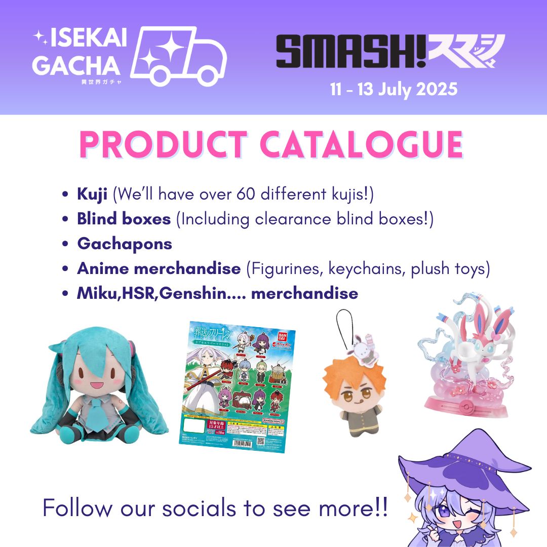🎊 Isekai Gacha has big plans for SMASH! 2025, including:
📖 Debut of their original story;
⚔️ Introduction of their new original characters – Rina and Lilith

🎁 Plus many, many more!
📍Come visit them at SMASH! 2025 and experience their biggest drop yet!

#smashcon2025