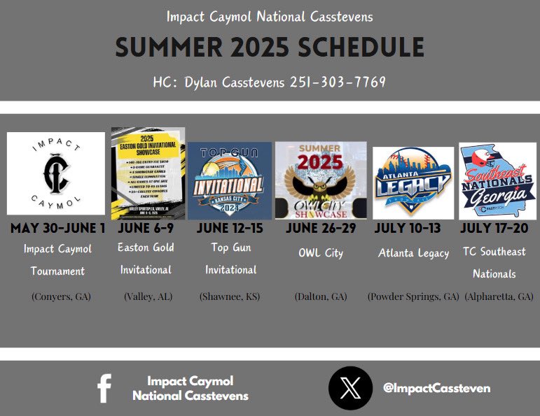 We are a week out from our first tournament and I can’t wait to hit the field with this team <a href="/ImpactCassteven/">Impact Caymol National Casstevens</a>. 
<a href="/Coach_Ricketts/">Samantha Ricketts</a> <a href="/SouthAlabamaSB/">South Alabama Softball 🥎</a> <a href="/OleMissSoftball/">Ole Miss Softball</a> <a href="/MrCoachTbratt/">Tyler Bratton, M.S.</a> <a href="/MT_Softball/">Middle Tennessee Softball</a>