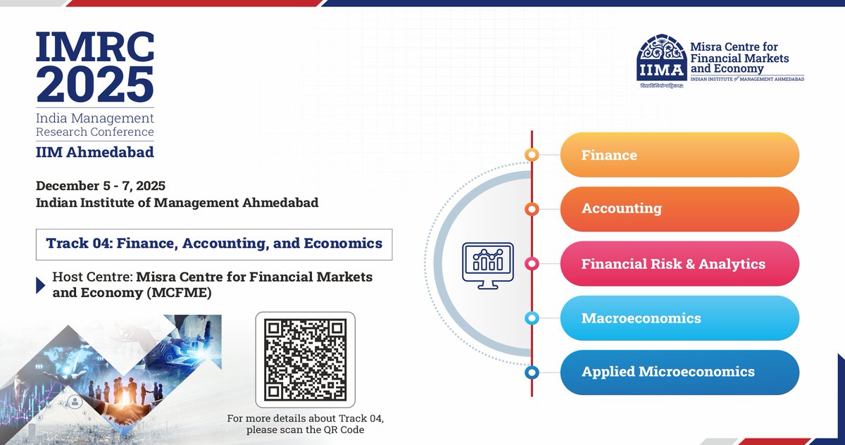 IIM Ahmedabad (@iimahmedabad) on Twitter photo .<a href="/MisraCentreIIMA/">Misra Centre for Financial Markets and Economy</a> invite academics, researchers, doctoral students, and practitioners to submit their research papers to the Finance, Accounting, and Economics (FAE) track at #IMRC2025.
We look forward to your submissions. Visit: conference.iima.ac.in/imrc2025/finanā¦
#IIMA #IIMAMCFME .<a href="/MisraCentreIIMA/">Misra Centre for Financial Markets and Economy</a> invite academics, researchers, doctoral students, and practitioners to submit their research papers to the Finance, Accounting, and Economics (FAE) track at #IMRC2025.
We look forward to your submissions. Visit: conference.iima.ac.in/imrc2025/finanā¦
#IIMA #IIMAMCFME