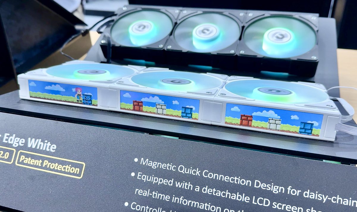 SASSAN99999's tweet image. サーマルテイクのファンとCPUクーラーがマリオっぽくもありマイクラっぽくもありとにかく可愛い
ディスプレイに好きな画像や動画を設定できるみたい

#Computex