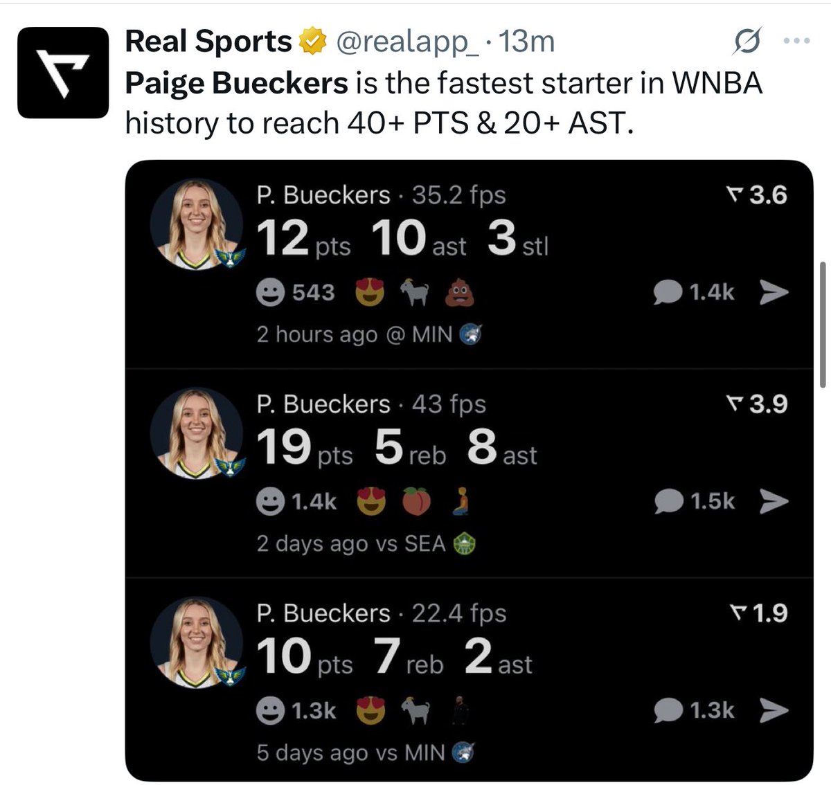 We not talking about this enough, fastest player EVER and her first three games were against two championship caliber teams including last years runner ups😮‍💨