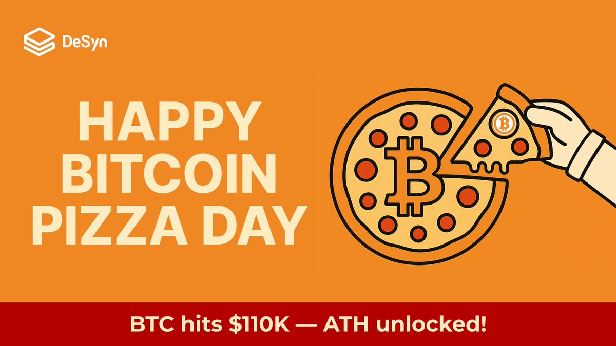 DesynLab's tweet photo. $BTC at ATH.
Pizza on the table.
$BLBTC quietly doing 17% APY.
Crypto summer? Just started. ☀️🍕
#BitcoinPizzaDay #BTCFi #DeSyn https://t.co/SzJoIeDttU