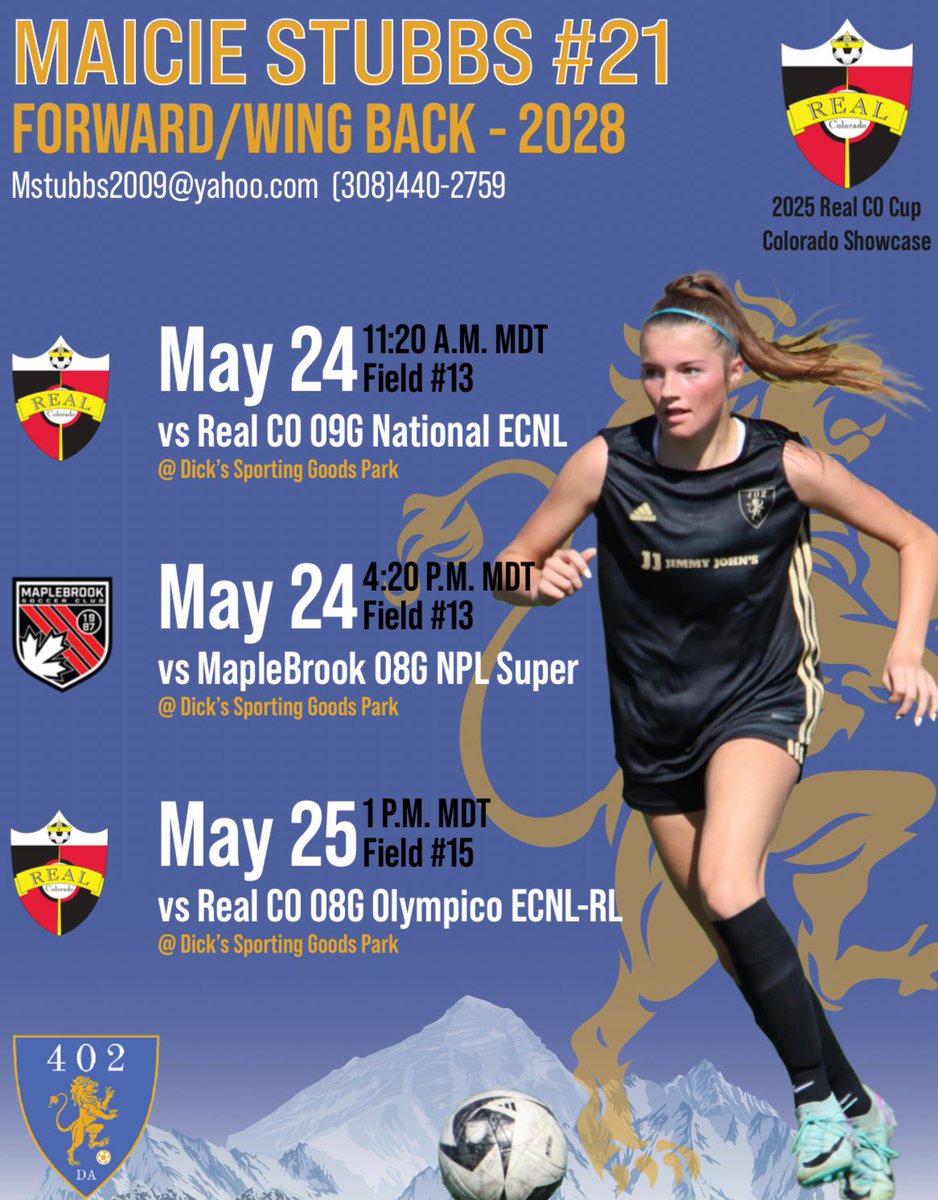 I’m excited to be playing this weekend in the Real Colorado Showcase!! Here is my schedule below!
<a href="/WayneStSoccer/">Wayne State College Women's Soccer</a> <a href="/csm_soccer/">College of Saint Mary Soccer</a> <a href="/HCBroncoWSOC/">Hastings College Women’s Soccer</a> <a href="/DoaneWSoccer/">Doane Women's Soccer</a> <a href="/CUBuffsSoccer/">Colorado Buffaloes Soccer</a> <a href="/HamlineWSoccer/">Hamline Women's Soccer</a> <a href="/MMULancersWSOC/">Mount Marty University Women’s Soccer</a> <a href="/StOlafWSoccer/">St. Olaf Women’s Soccer</a> <a href="/CMUMavsWSoccer/">Colorado Mesa University Women's Soccer</a> <a href="/CLMcNaughton/">Chris McNaughton</a>