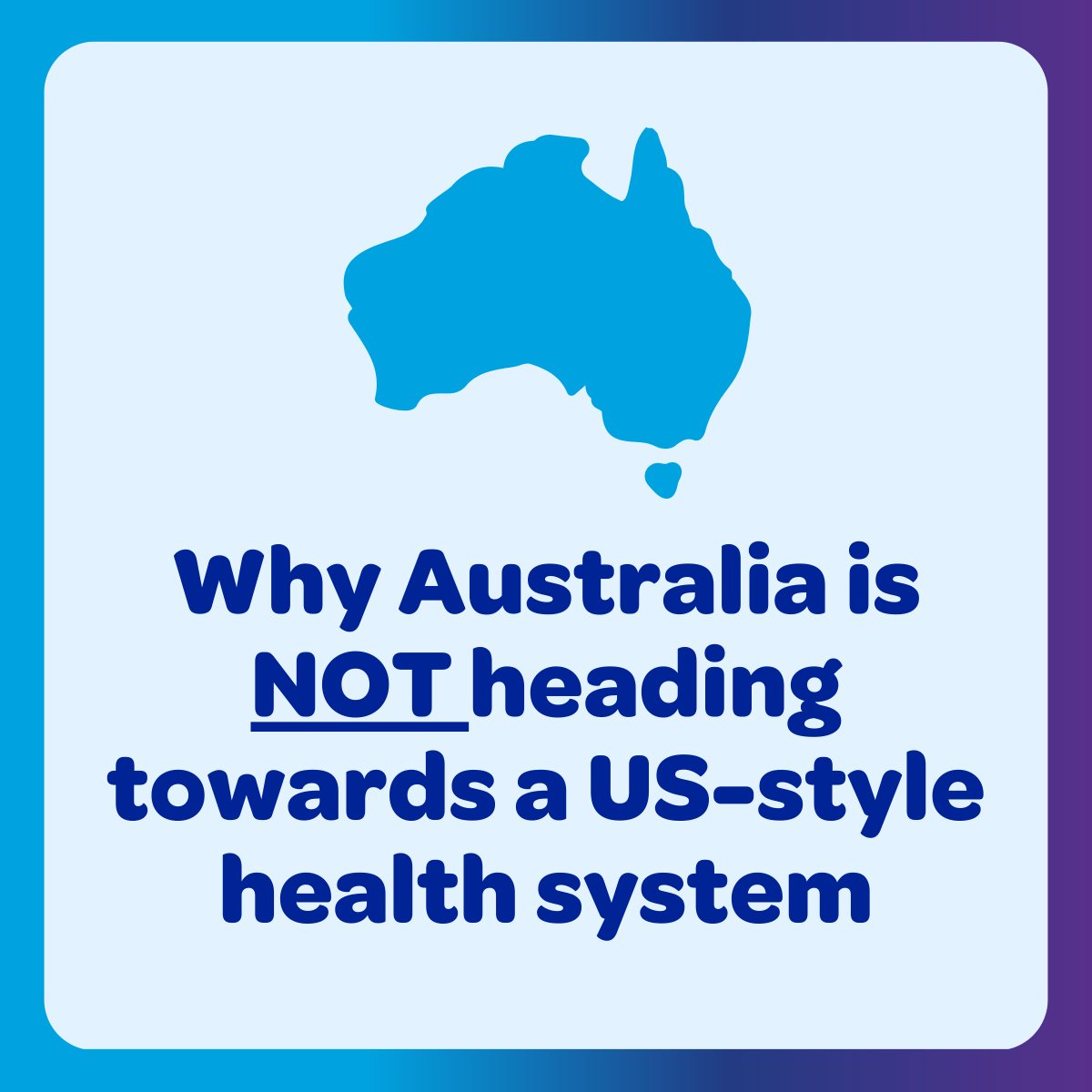 Why Australia is not heading towards a US-style health system:
 
1️⃣ In Australia, only you and your doctor can make decisions about your medical treatment.
2️⃣ Health insurers cannot direct doctors or other health professionals such as psychologists or dentists to act against a