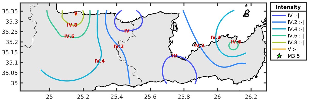 SismoDetector's tweet photo. Χάρτης έντασης για τον #Σεισμός M3.5 σημειώθηκε στις 03:24:05 (UTC) με επίκεντρο τα 41 χλμ από το #Iraklio, Ελλάδα. Κατέβασε την εφαρμογή Ανιχνευτής Σεισμών https://t.co/QcCpKBhRV7 για να λαμβάνεις ειδοποιήσεις σε πραγματικό χρόνο στο κινητό σου https://t.co/WmArR6OWuF