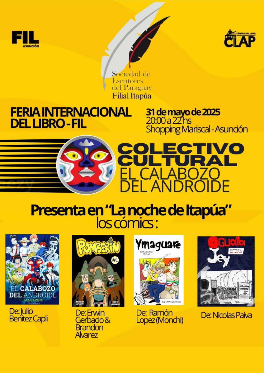 bernardotulio's tweet photo. No vemos en la Noche Itapúa del @fil_asuncion a puro cómics, historietas y manga desde Encarnación! https://t.co/CjbBzhoWnf
