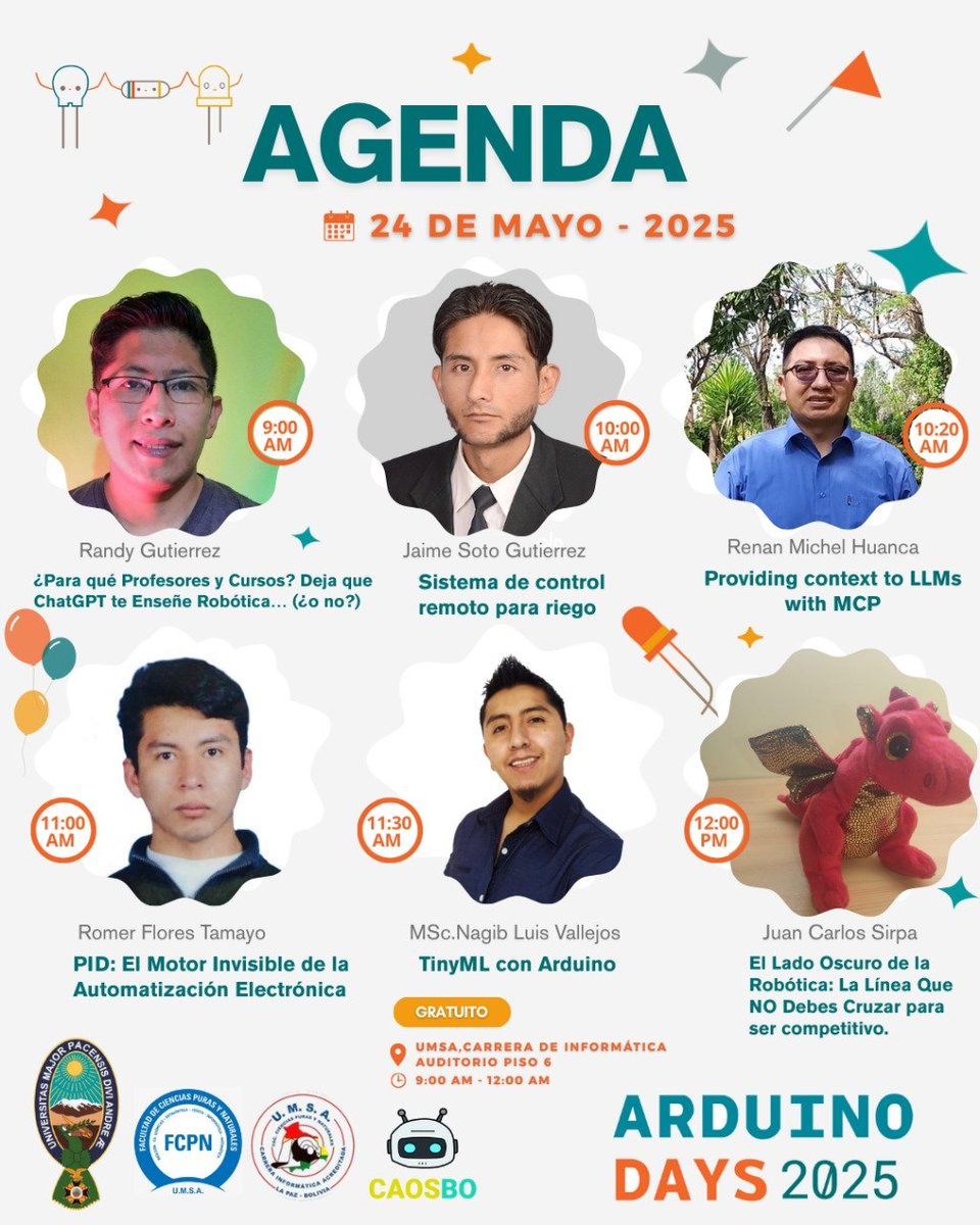CAOSBO_'s tweet image. ✨🚀 Agenda oficial del Arduino Day UMSA 2025
📚 Sumérgete en el conocimiento con expertos que transforman el mundo de la automatización y la robótica
Regístrate ahora:
🎫 lu.ma/7mem8qai
#arduinoday2025
#caosbo
#umsa
#robotica
#programacio