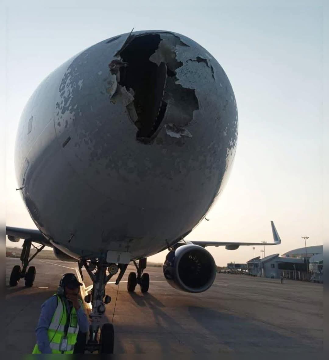 IndiGo issues press statement:  IndiGo flight 6E 2142 operating from Delhi to Srinagar encountered sudden hailstorm en route. The flight and cabin crew followed established protocol and the aircraft landed safely in Srinagar. The airport team attended to the customers
