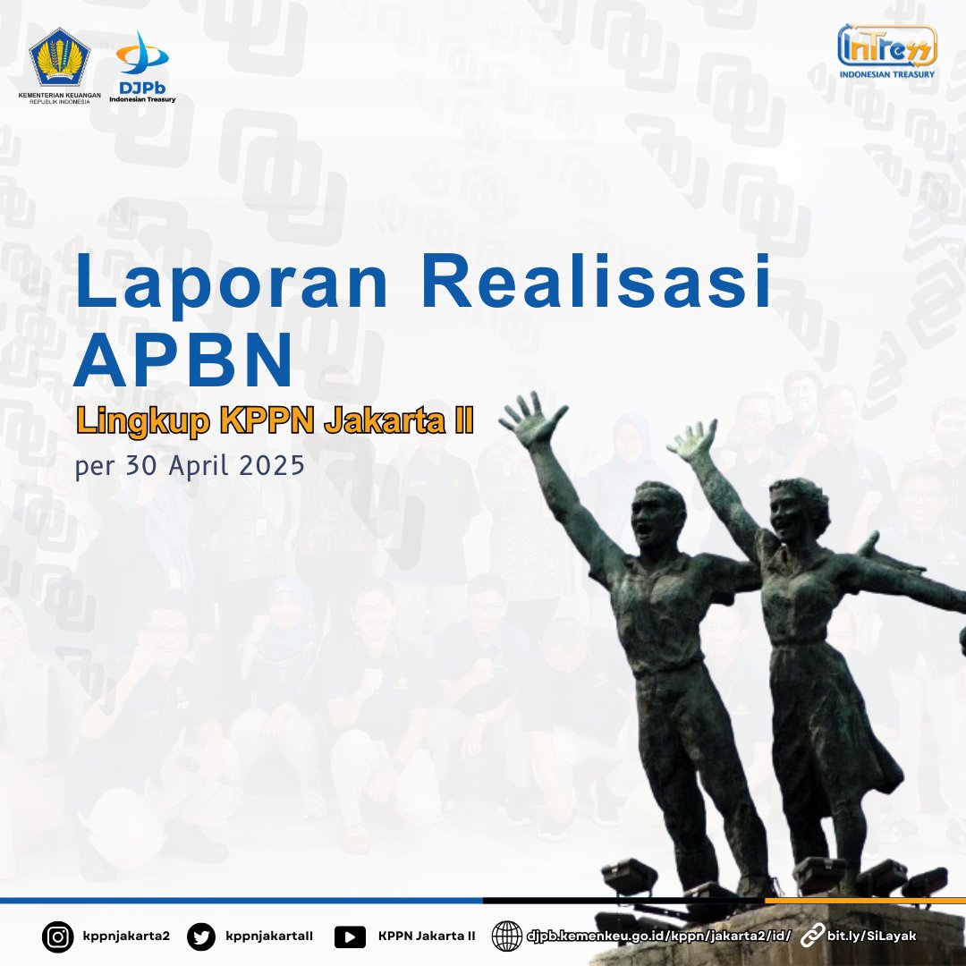 kppnjakartaII's tweet photo. Selamat siang Sobat Jack2!!

Yuk simak laporan realisasi APBN yang disalurkan oleh KPPN Jakarta II per 30 April 2025. https://t.co/czNUIuDban