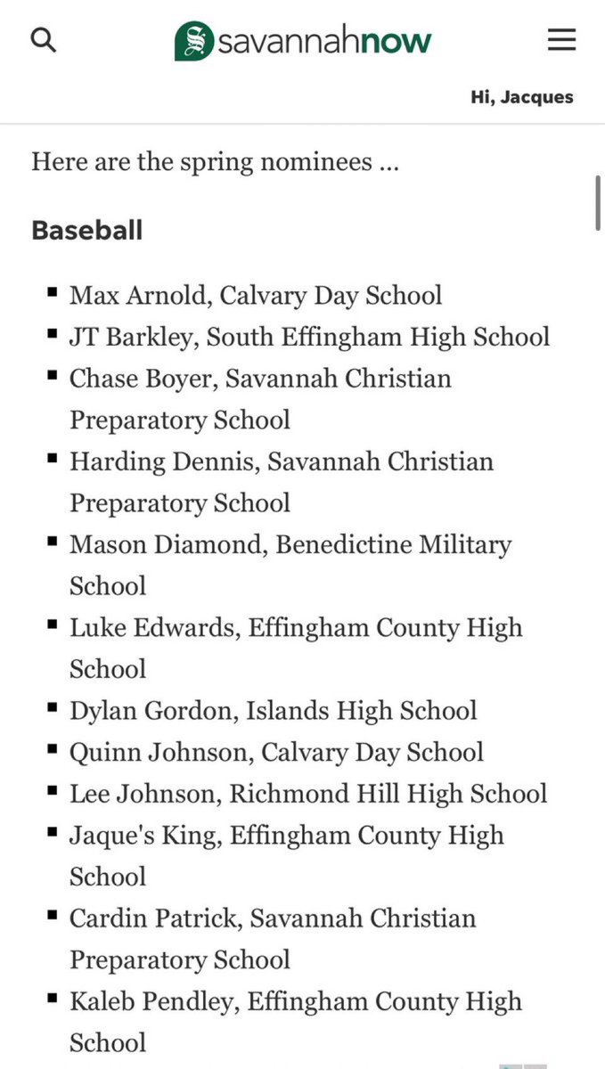 Blessed to be nominated as player of the year candidate for Coastal Empire High School Sports awards!!