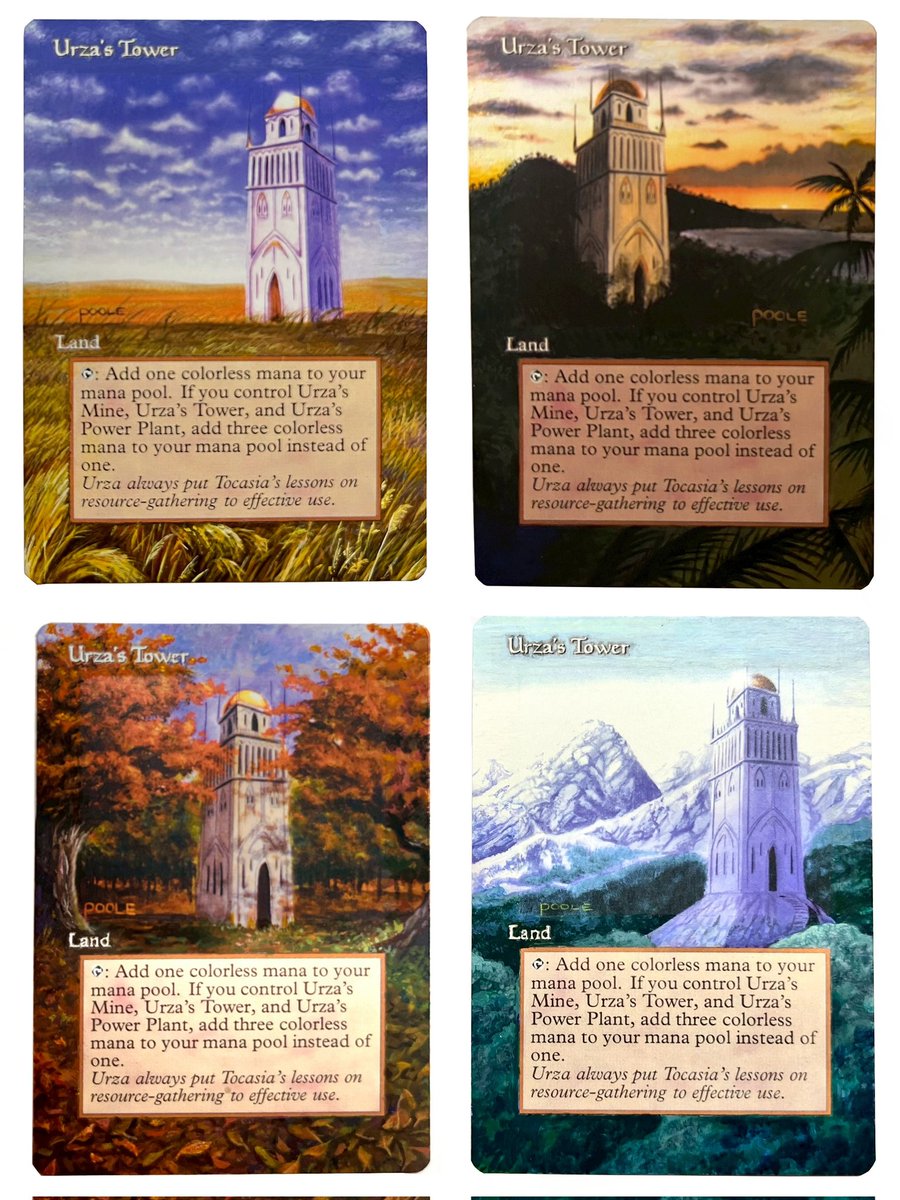 yl7umyyUD13Ows9's tweet photo. 拡張アート
《ウルザの塔/Urza's Tower》✕4
ご依頼品です。
有難うございました。　
最近はレガシーでも使われてますね!

ご依頼、ご相談はお気軽にDMまで😊

＃MTG　＃拡張アート ＃MTGart　＃アクリル画　＃手描き　＃AlteredArt https://t.co/NYRdElZHFV