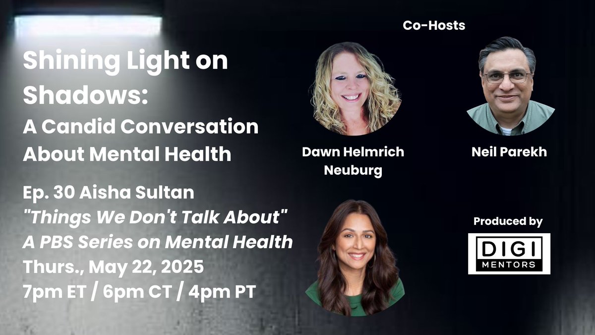 Neil Parekh (He / Him / His) (@neilparekh) on Twitter photo 1/x Aisha Sultan, a <a href="/stltoday/">St. Louis Post-Dispatch</a> columnist, is our guest on #ShiningLightonShadowsShe recently launched a 12-part series on #mentalhealth on <a href="/NinePBS/">Nine PBS</a>.
We'll be live Thursday at 7pm ET / 6pm CT on FB, TW, LI, YT, IG and my website.
Details / links to watch:
neilparekh.org/post/ep-30-ais⦠1/x Aisha Sultan, a <a href="/stltoday/">St. Louis Post-Dispatch</a> columnist, is our guest on #ShiningLightonShadowsShe recently launched a 12-part series on #mentalhealth on <a href="/NinePBS/">Nine PBS</a>.
We'll be live Thursday at 7pm ET / 6pm CT on FB, TW, LI, YT, IG and my website.
Details / links to watch:
neilparekh.org/post/ep-30-aisβ¦