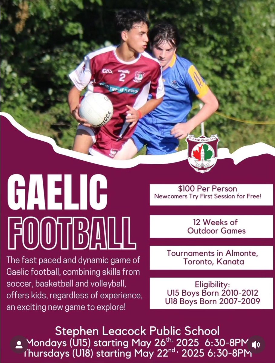 Learn to play this exciting Irish field sport, in Ottawa. The team celebrates 50 yrs this year.