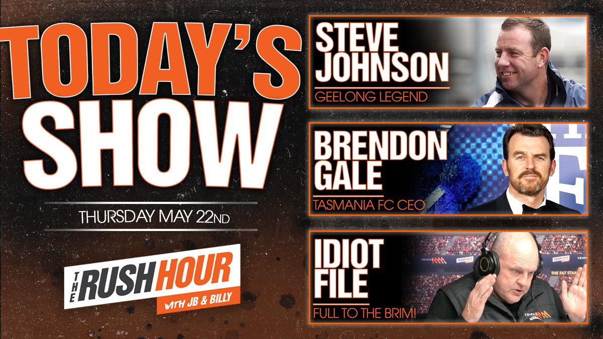 This afternoon on the Rush Hour:

🐱 Stevie J live from GMHBA
🏈 Brendon Gale
📁 Idiot File

+ Billy’s joke &amp; much more!