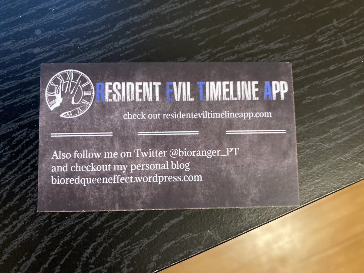 bioranger_PT's tweet image. Threw together a business card just to share Resident Evil Timeline App with cosplayers for the convention this weekend! #REBHFun