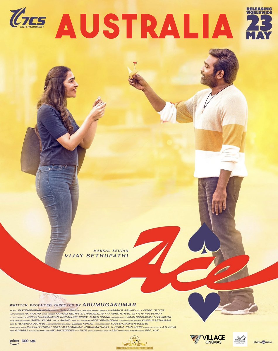 Dream Screens International Pty Ltd (@dreamscreensint) on Twitter photo #ACE Now in Australia 🇦🇺
<a href="/7CsPvtPte/">7Cs Entertaintment</a> <a href="/VijaySethuOffl/">VijaySethupathi</a> <a href="/rukminitweets/">rukmini</a> <a href="/yogibabu_offi/">Yogi babu</a> #Ace #VijaySethupathi <a href="/VijaySethu_FC/">VIJAY SETHUPATHI FC ®</a> #ACE Now in Australia 🇦🇺
<a href="/7CsPvtPte/">7Cs Entertaintment</a> <a href="/VijaySethuOffl/">VijaySethupathi</a> <a href="/rukminitweets/">rukmini</a> <a href="/yogibabu_offi/">Yogi babu</a> #Ace #VijaySethupathi <a href="/VijaySethu_FC/">VIJAY SETHUPATHI FC ®</a>