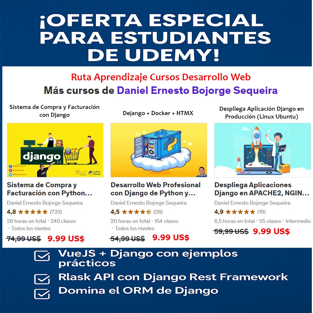 🌟Domina el Desarrollo Web por Solo USD 9.99⏳Oferta por tiempo limitado

🚀#Oferta épica! 12 cursos top para crear aplicaciones web con #Python #Django #Vue

👉 bit.ly/cursos-mejor-p…

🎯 #DesarrolloWeb #Programación #CursosUdemy #CursoOnline #Online #Curso #WebAPP #Udemy