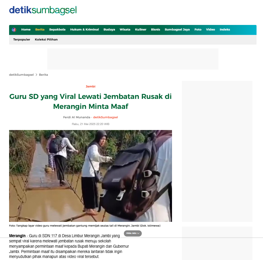 ardisatriawan's tweet photo. Yang rusak jembatannya.

Yang harusnya perbaikin: Pemerintah.

Yang berjuang lewatin buat kerja ngajar tiap hari para guru SD-nya.

Yang minta maaf:
- Pemerintah dan pihak terkait ❌
- Guru SD-nya ✅ https://t.co/gNS3W1FCZl
