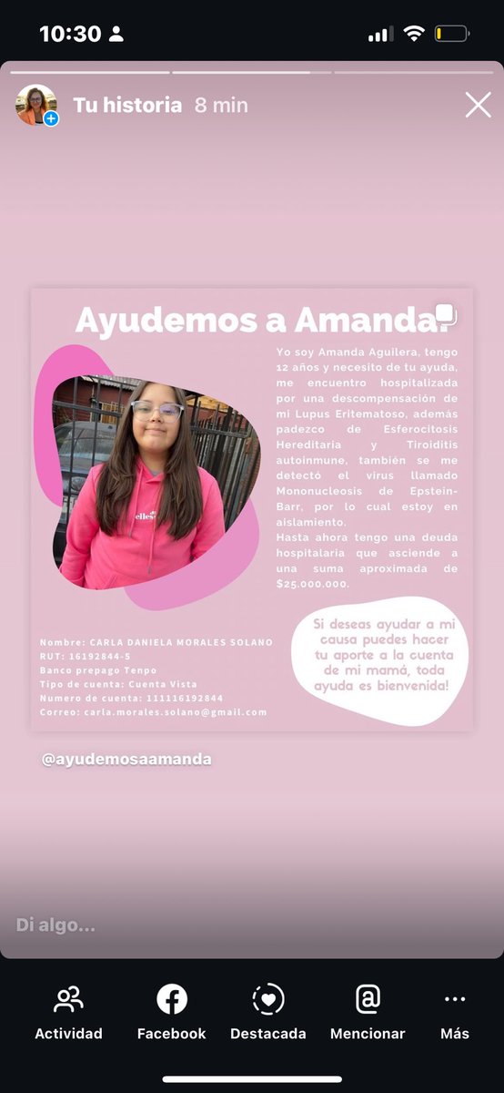 daniela38570299's tweet photo. Queridos… necesitamos de su ayuda… tenemos que reunir a 10.000 personas que donen $2500 pesitos y así reunir los $25.000.000 para saldar la deuda de la clínica y Amandita pueda retomar su tratamiento en la dicha clínica. Su ayuda es fundamental y si pueden difundir… genial gx https://t.co/jqnM76mIAI