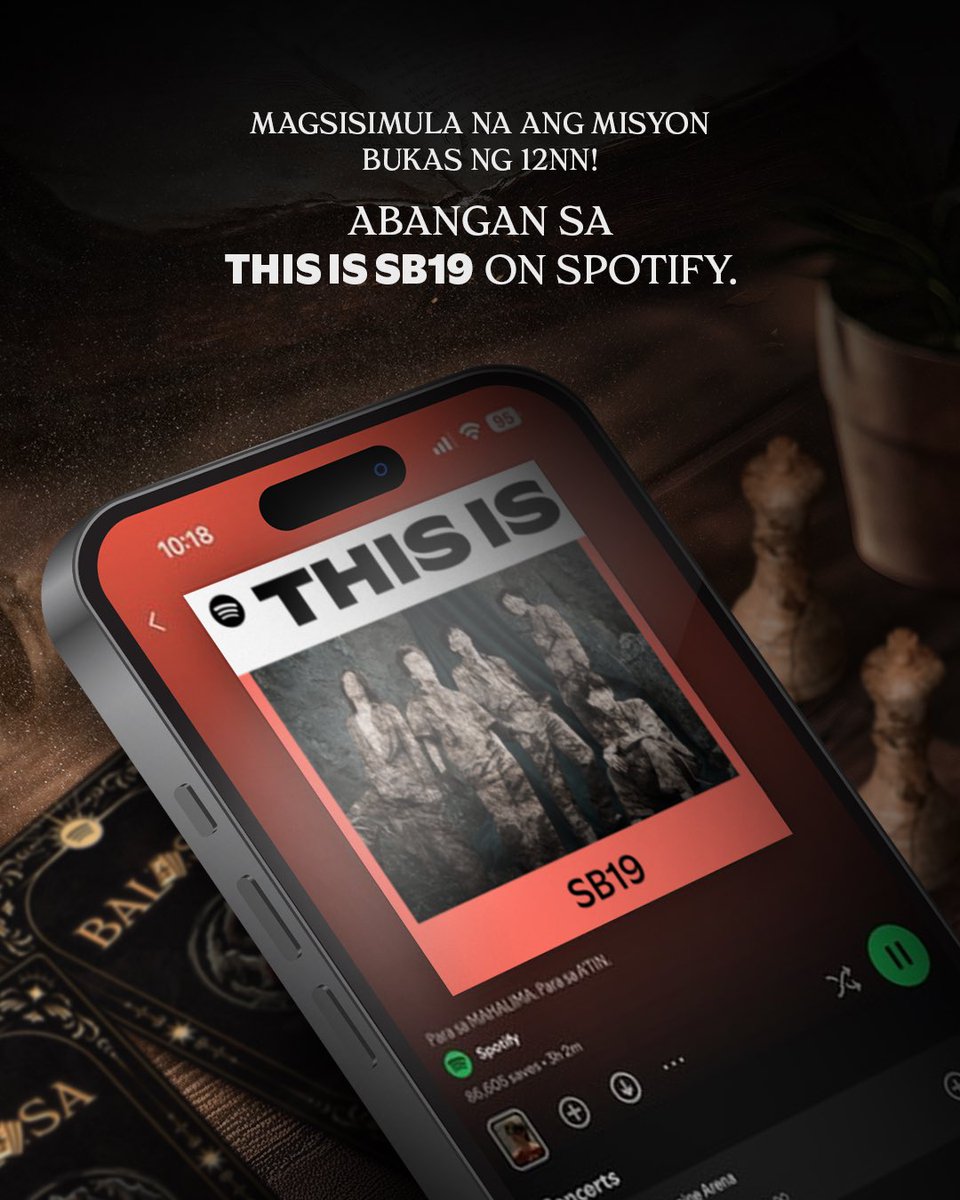SpotifyPH's tweet photo. Oras na para wakasan ang misteryong sinimulan! 

A’TIN, magsisimula na bukas ng 12NN ang inyong misyon! Pumunta sa THIS IS SB19 playlist sa Spotify, hanapin ang mga barahang nakabalasa, at i-share online upang ang tagumpay ay inyong matamasa.

#SpotifyxSB19Balasa https://t.co/qZ0E9LU074