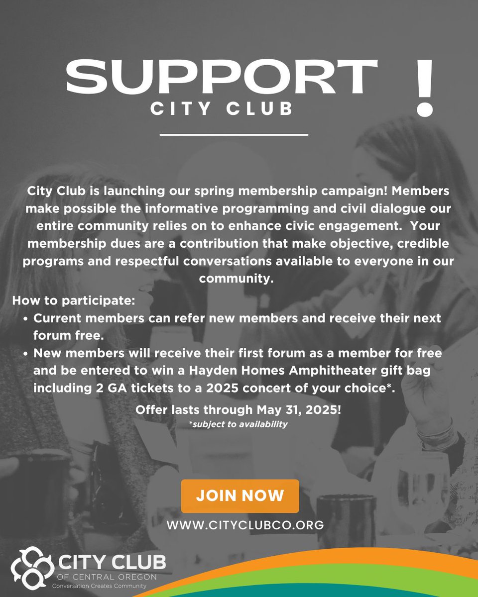 ⏳ Last chance! Join or refer someone to <a href="/CityClubCO/">Robert Killen</a> by May 31 and get perks:

🎟️ Free forum (new + referring members)
🎁 Chance to win 2 tix to a 2025 concert @ Hayden Homes Amphitheater!

👉 Join/Refer: ow.ly/21yo50VWHLs
#CommunityMatters#ConversationCreatesCommunity