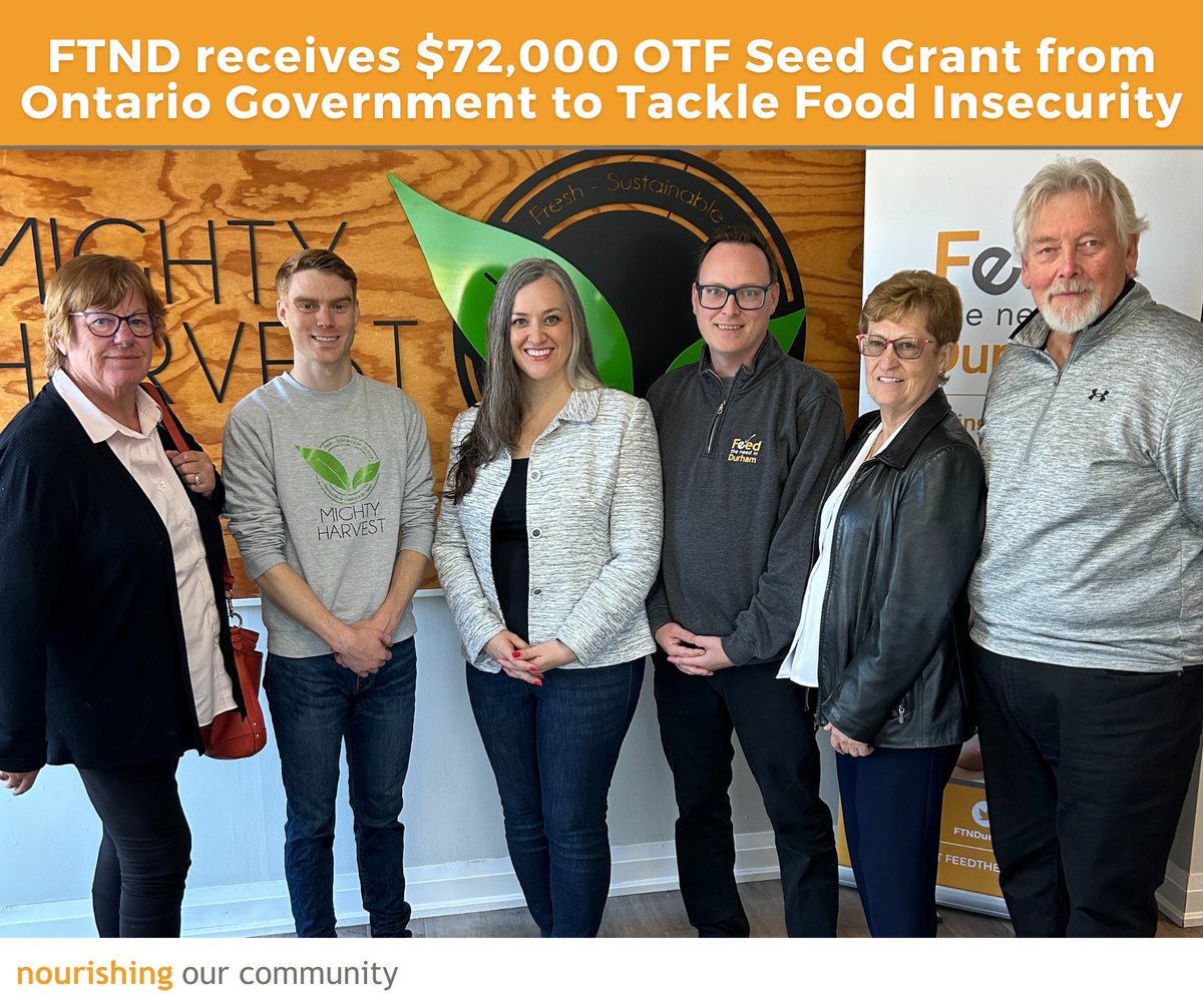 On Tuesday, May 20th, the Feed the Need in Durham team was joined by MPP Jennifer French and Derrik Stevenson, Chief Farmer at Mighty Harvest Produce, to discuss the $72,000 Seed grant from the Ontario Government’s Ontario Trillium Foundation (OTF).

The year-long OTF grant is