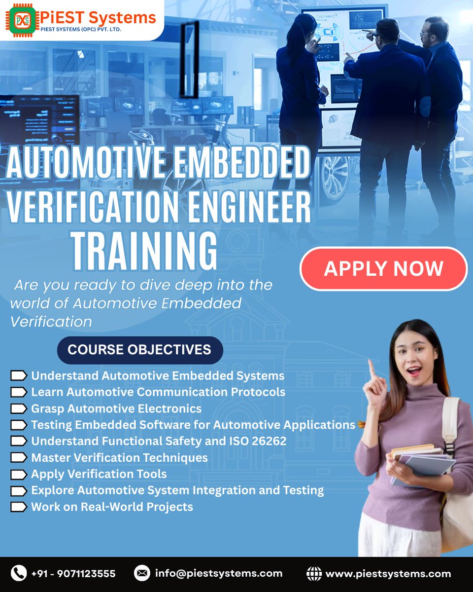 piestsystems's tweet image. Automotive Embedded Verification Engineer Training
📞 Contact Us:
🌐 piestsystems.com/verification-e…
📱 +91-9071123555
#VerificationEngineer #AutomotiveVerification #EmbeddedTesting
#ECUTesting #HILTesting #AutomotiveTraining #PiESTSystems
#AutomotiveJobs #CANProtocol