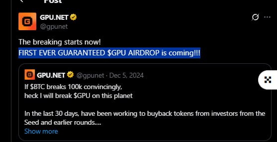 Family_Airdrop's tweet photo. 🆙Updated #DePIN #gpunet $GPU

Chuẩn bị air đợt 1 nhé ace 🤑💰 duy trì điểm danh và làm task nha

Sự kiện $GPU AIRDROP ĐẦU TIÊN ĐƯỢC ĐẢM BẢO sắp diễn ra!!!

✅Link 👉 https://t.co/TF8jamenNo [ Vẫn còn tham gia được ]

Chi tiết: https://t.co/ft0z2BbGuo https://t.co/rgBVAGe8dX
