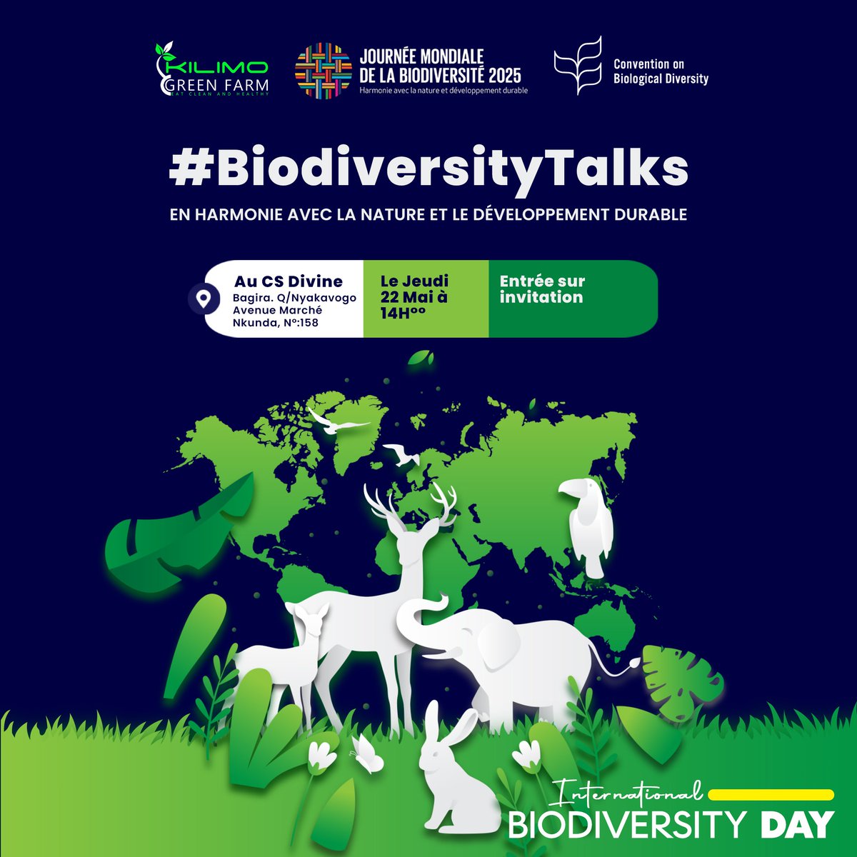 KilimoGreenFarm's tweet photo. En marge de la Journée mondiale de la biodiversité, Kilimo Green Farm organise une rencontre éco-citoyenne à Bukavu autour du thème : « Harmonie avec la nature et développement durable ». Un dialogue entre jeunes, et experts ! 
#BiodiversityDay #KilimoGreenFarm #YouthForNature https://t.co/27pQgjdVjB
