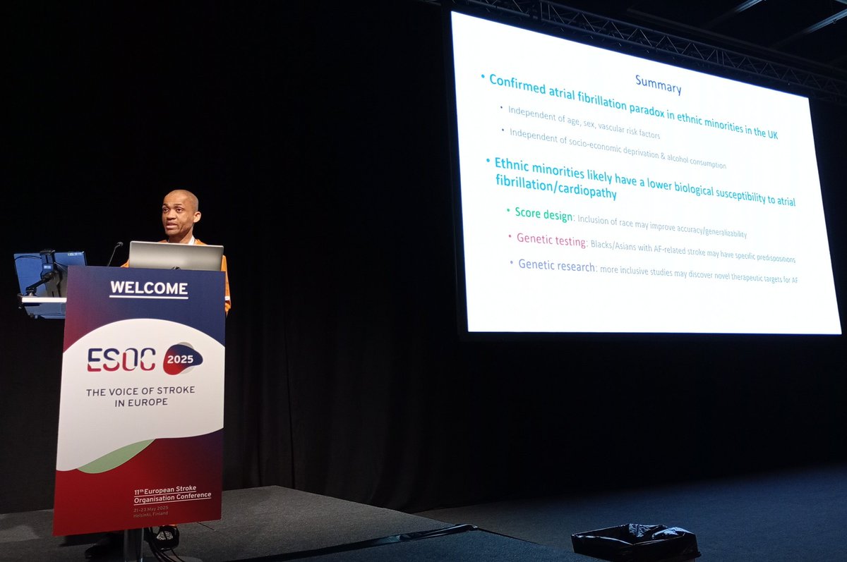 Joseph KAMTCHUM TATUENE (@jtatuene) on Twitter photo It was a pleasure to present #OxVasc data confirming the #AF paradox in #Blacks & #Asians at #ESOC2025. Several implications for #stroke & #Genetics research, especially in #Africa. <a href="/ESOstroke/">European Stroke Org</a> <a href="/GreenJournal/">Neurology Journal</a> <a href="/WorldStrokeOrg/">World Stroke Org</a> <a href="/American_Heart/">American Heart Association</a> <a href="/AANmember/">American Academy of Neurology</a> <a href="/NDCNOxford/">Nuffield Department of Clinical Neurosciences</a> <a href="/wellcometrust/">Wellcome</a> It was a pleasure to present #OxVasc data confirming the #AF paradox in #Blacks & #Asians at #ESOC2025. Several implications for #stroke & #Genetics research, especially in #Africa. <a href="/ESOstroke/">European Stroke Org</a> <a href="/GreenJournal/">Neurology Journal</a> <a href="/WorldStrokeOrg/">World Stroke Org</a> <a href="/American_Heart/">American Heart Association</a> <a href="/AANmember/">American Academy of Neurology</a> <a href="/NDCNOxford/">Nuffield Department of Clinical Neurosciences</a> <a href="/wellcometrust/">Wellcome</a>