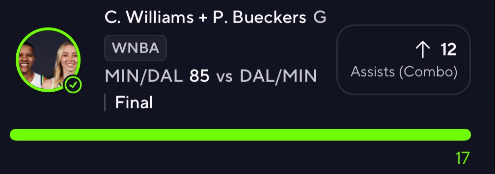 WNBA PRIZEPICKS POTD ⛹️‍♀️💰

Williams + Bueckers OVER 12 AST ✅✅

b2b2b super sweat free props 🥳

#PrizePicks #GamblingX #WNBA