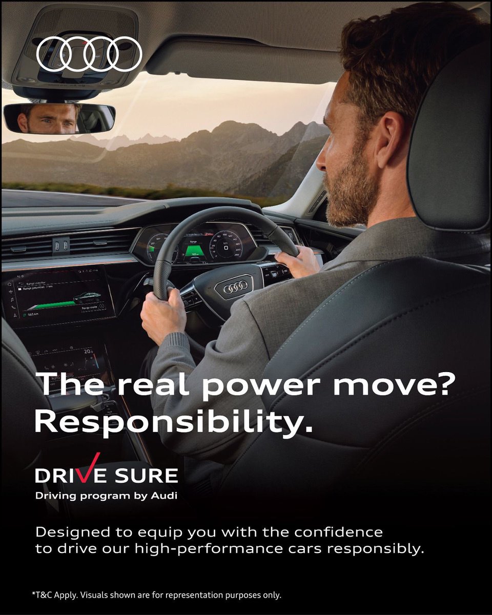 AudiIN's tweet image. It's time to make your move. Introducing Drive Sure, a driving program by Audi that empowers all Audi owners and chauffeurs to be safe and responsible behind the wheel.
 
#AudiIndia #DriveSure