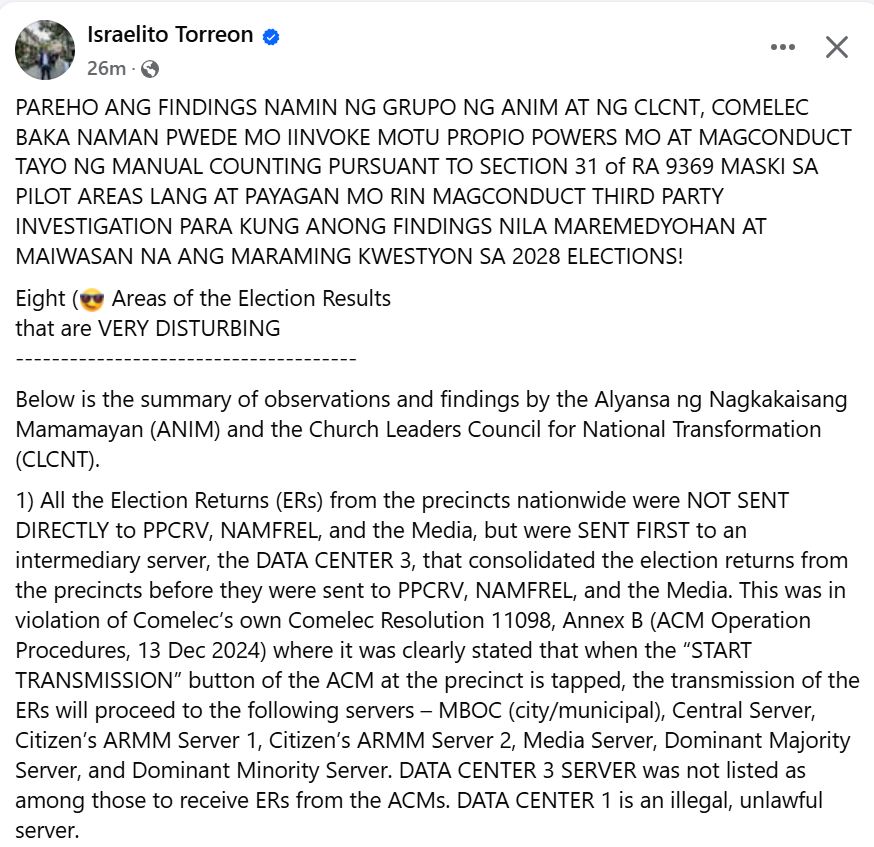 ElizaX11235813's tweet photo. So wala pala talagang transparency. ung data na unang nilabas ng PPCRV, Namfrel and Media dumaan pala muna sa COMELEC un. 

remember nung time na umiiyak si Marcos Jr sa change in script because of the letter Ñ. Ito 5 million votes ang "nilinis" ng Comelec. mas malalala! https://t.co/r7GtbNUYPD