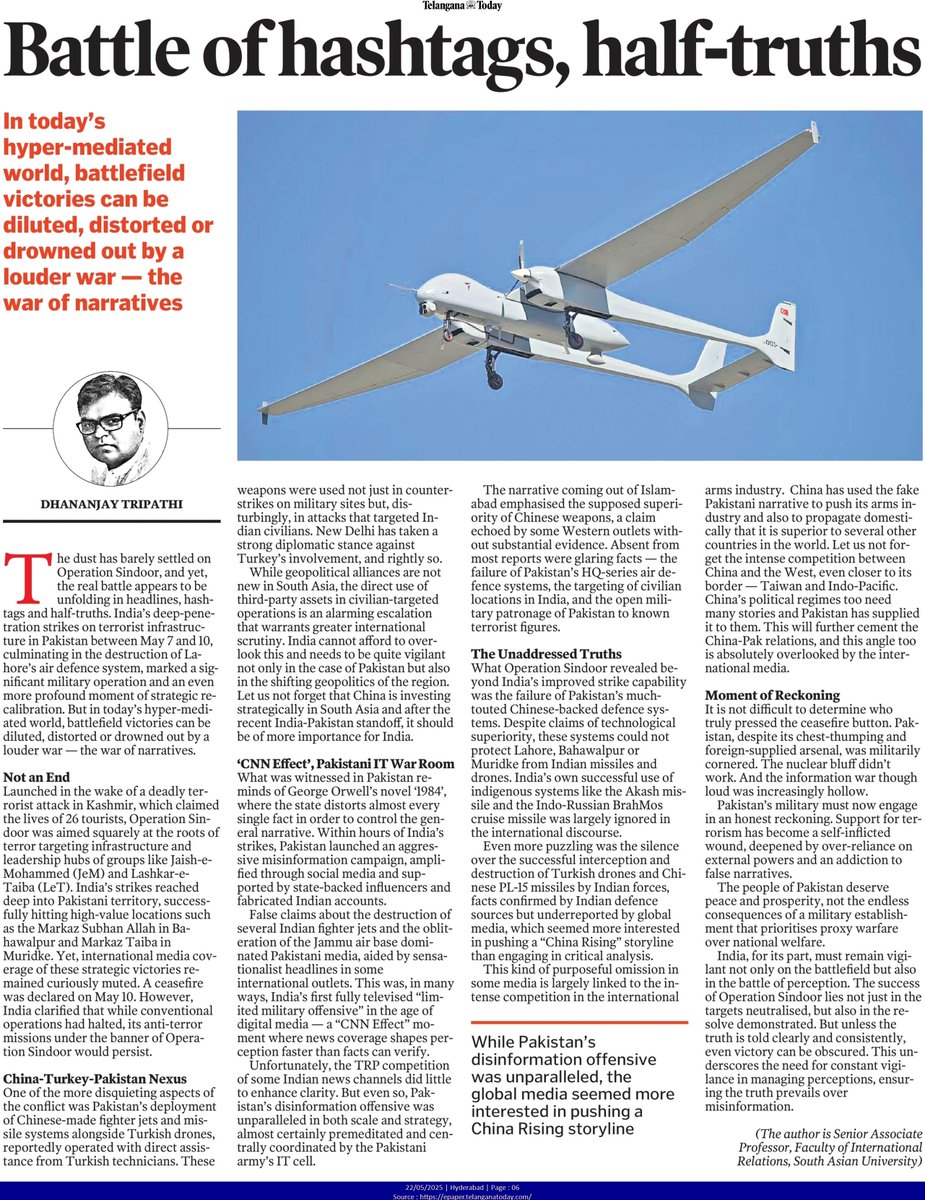 धनञ्जय Dhananjay Tripathi (@dhananjayjnu) on Twitter photo Modern warfare is increasingly shaped by narratives, as illustrated in the recent conflict between India and Pakistan. My column <a href="/TelanganaToday/">Telangana Today</a> discusses how China exploited Pakistan's misleading narrative to showcase its arms industry & promote a sense of superiority both Modern warfare is increasingly shaped by narratives, as illustrated in the recent conflict between India and Pakistan. My column <a href="/TelanganaToday/">Telangana Today</a> discusses how China exploited Pakistan's misleading narrative to showcase its arms industry & promote a sense of superiority both