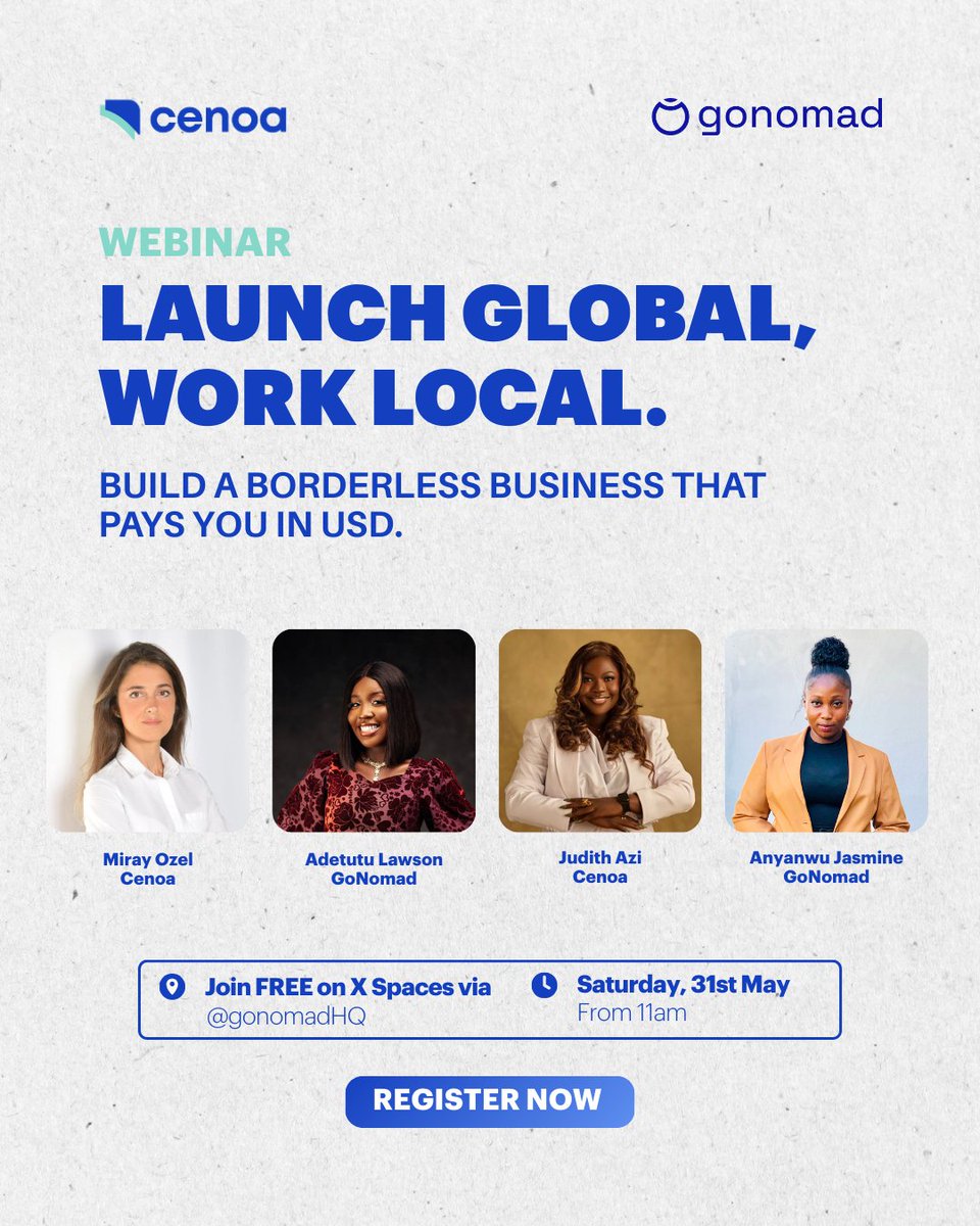 Ready to take your local business to the global stage? Then this is for you!

We are working with <a href="/gonomadHQ/">GoNomad</a> to bring you this insightful webinar on expanding your business globally from Nigeria.

Register here: comms.gonomadhq.com/launch-global-…