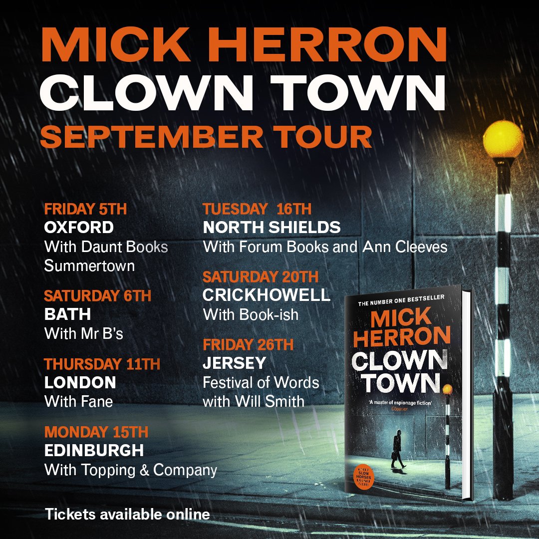 We’re delighted to share that Mick Herron will be heading out around the country in September for the #clowntowntour! Join Mick in a town near you: linktr.ee/mickherrontour