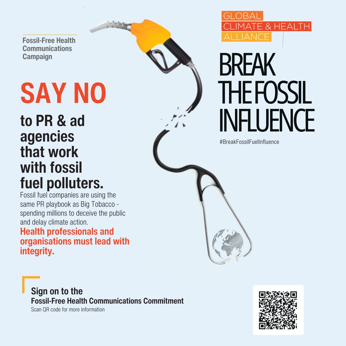 Global Climate and Health Alliance (@gchalliance) on Twitter photo #BreakFossilFuelInfluence. We call on health orgs to cut ties with PR & ad agencies serving fossil fuel industry.
✍️Join 30+ influential health orgs that signed #FossilFreeCommunications commitment. Discover easy & powerful step to align voice with value.
climateandhealthalliance.org/what-we-do/mob… #BreakFossilFuelInfluence. We call on health orgs to cut ties with PR & ad agencies serving fossil fuel industry.
✍️Join 30+ influential health orgs that signed #FossilFreeCommunications commitment. Discover easy & powerful step to align voice with value.
climateandhealthalliance.org/what-we-do/mob…